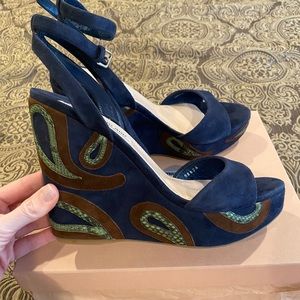 Miu Miu Women Shoes 41.5 Suede Wedge Designer